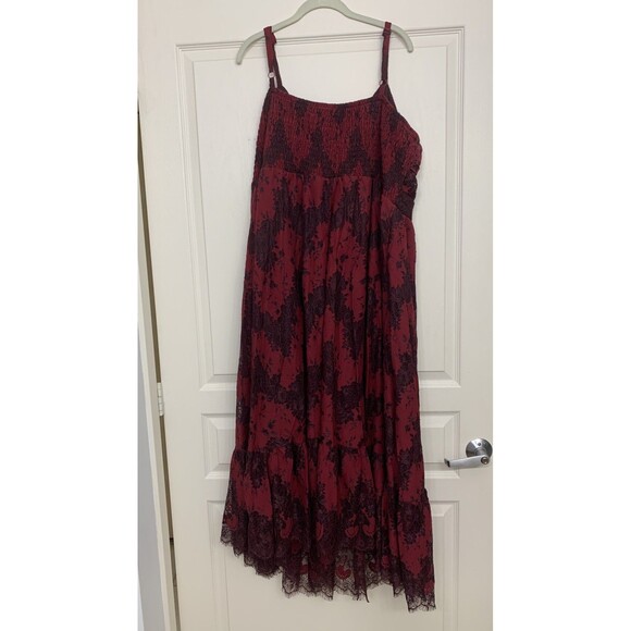 Torrid Red Black Smocked Floral Lace Tiered Midi Dress Whimsigoth Romantic 3X - Picture 4 of 12